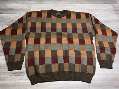 Vintage Preppy Sweater Jos A Bank Merino Wool Tonal Geometric 2XL Cosby Pullover - Image 1 of 4