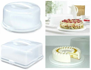Scatola porta torte in plastica vasca con manico clip contenitori trasparente coperchio ermetico 33 cm - Foto 1 di 6