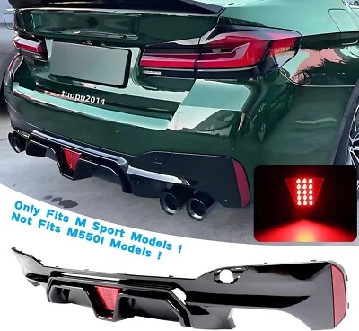 FOR BMW 5 SERIES G30 G31 530I 540I M SPORT REAR DIFFUSER W/LIGHT GLOSS BLK 17-23 - Image 1 of 4