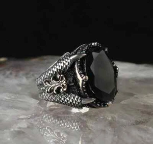 Anillo de hombre de plata de ley 925 con piedra de circonita negra - Imagen 1 de 5
