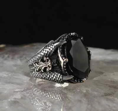 Herren Ring 925 Sterling Silber mit Schwarzem Zirkonia stein - Bild 1 von 4