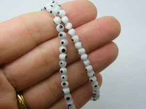 376 Evil eye 4mm beads white lamp work glass B308 - 4 strings - Picture 1 of 3