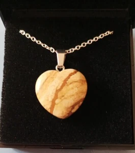 Picture Jasper Quartz Heart Pendant Necklace. Healing. Reiki. Boxed Gift Idea - Picture 1 of 15
