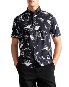 Ted Baker Ashby Floral Outline Print Short Sleeve 100% Cotton Button Shirt XXL 6 - Picture 1 of 13