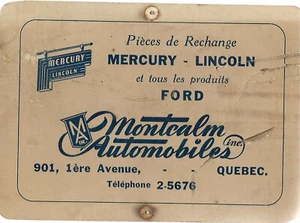 ENV. 1960 PUBLICITÉ MONTCALM AUTOMOBILES DE QUÉBEC-PIECES POUR MERCURY & LINCOL - Picture 1 of 1