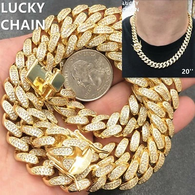 COLLAR GARGANTILLA CADENA ESLABÓN CUBANO ACABADO ORO 14K 20"12mm 142g Foto 1 de 4