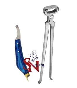 Pinza de pezuña Farrier 12"" y cuchillo de pezuña mango azul latón herradura superior - Imagen 1 de 3