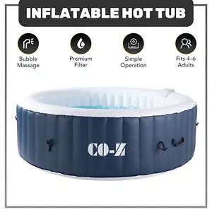 Round Inflatable Hot Tub Portable 130 Air Jet w Pump & Cover f 5-7 Person, Blue - Picture 1 of 11