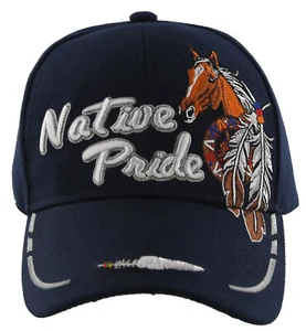 NEW! NATIVE PRIDE HORSE FEATHERS BASEBALL CAP HAT NAVY - Picture 1 of 4