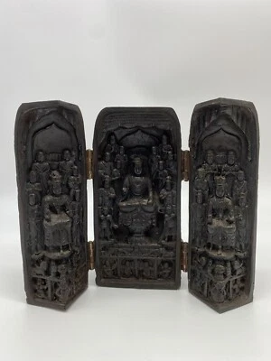 Santuario de Buda Plegable Portátil Chino Vintage 6 1/4" Alto Color Marrón Foto 1 de 4