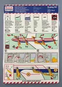 BRITISH AIRWAYS BOEING 747 TWO UPPER DECK EXITS VINTAGE AIRLINE SAFETY CARD 9 BA - Picture 1 of 2