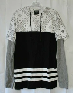 Westy Mens Paisley Lightweight Pullover Hoodie Black White Gray Medium - Picture 1 of 8