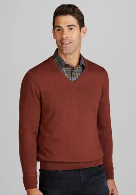 Jos. A. Bank Men's Tailored Fit V-Neck Sweater Size 2XLT NWT Rust Merino Wool - Image 1 of 4