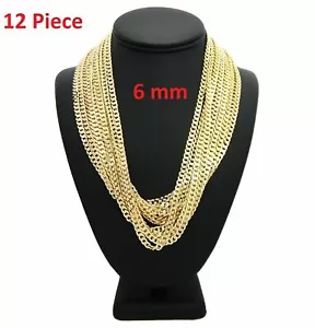 Collar de cadena cóncavo de eslabón cubano de 12 piezas 6 mm 24" pulgadas chapado en oro al por mayor - Imagen 1 de 3