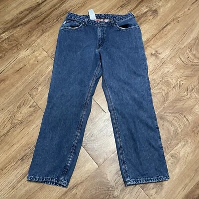 Carhartt Jeans Blue Denim Women 12X28 Plaid Flannel Lined Insulated Work Pants - Image 1 of 4