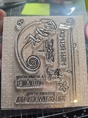 Conjunto de troqueles de estampillas transparentes cortadas y estampillas de héroe artes camaleón divertido lindo cumpleaños Foto 1 de 2