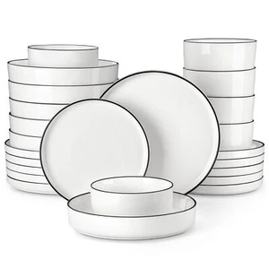 MALACASA Juego de vajilla de porcelana Juego de tazones y platos Juego de vajilla de cocina para 4/6 - Imagen 1 de 31
