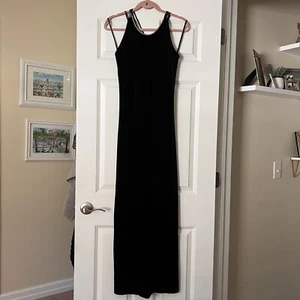 Vintage Onyx Nite Black Velvet Rhinestone Cocktail Evening Dress Size 10 U.S.A. - Picture 1 of 11