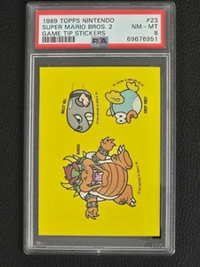 Pegatinas de punta de juego Topps Nintendo 1989 Super Mario Bros Bowser #23 | PSA 8 casi nuevo-como nuevo - Imagen 1 de 4
