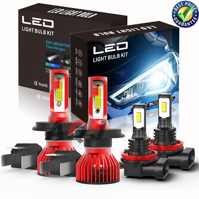 For Suzuki Swift 2007-2019-4X WHIte H4+H11 LED Headlight+Fog Light Bulbs Kit - Image 1 of 4