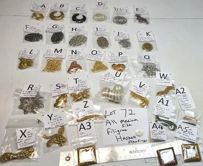 Huge  Filigree Miriam Haskell Stamping Findings Jewelry Design Craft 1&2" Lot 72 - Image 1 of 4