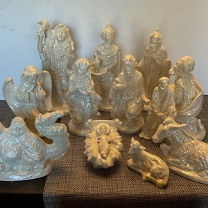 Ceramic 11” Nativity Set Of 12 Vintage - Picture 1 of 4