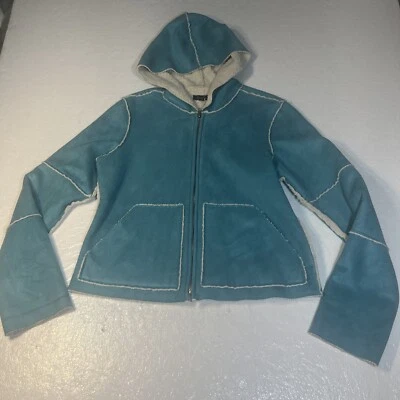 True Grit шерпа с подкладкой галтованный искусственной замши бирюзовый открытый Bomber куртка Sz. L - Изображение 1 из 4