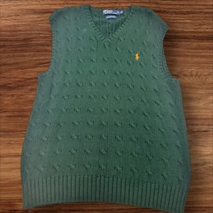 Polo Ralph Lauren Suéter Chaleco Tejido con Cable Pima Algodón Verde Para Hombres Talla M - Imagen 1 de 6
