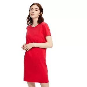 New York & Company Red Cotton T-Shirt Shift Dress | Cap Sleeves - Picture 1 of 11