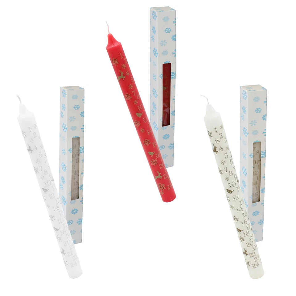 WIDDLE GIFTS Christmas Advent Candle Boxed 25cm Tapered Countdown Candle with Festive Images