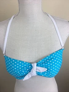 Malibu Dream Girl Bikini Swimsuit Top Teal & White Polka Dots Women's Medium - Picture 1 of 6