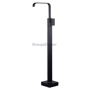Black Copper Freestanding Bathtub Faucet Wooden Bucket Side Floor Mounted Taps - Picture 1 of 5