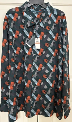 NWT Perry Ellis size 3X stretch green blue long sleeve button up shirt mens $99 - Image 1 of 4