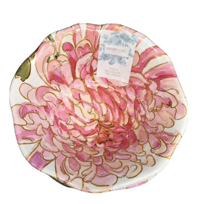 x6 Shabby Chic Rosa Peonía MELAMINA Ensalada Cereal Cuenco Set Floral Dorado Verano NUEVO Foto 1 de 3