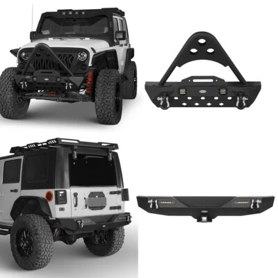 Textured Black Front / Rear Bumper w/ LED Lights for 2007-2018 Jeep Wrangler JK - Image 1 of 4
