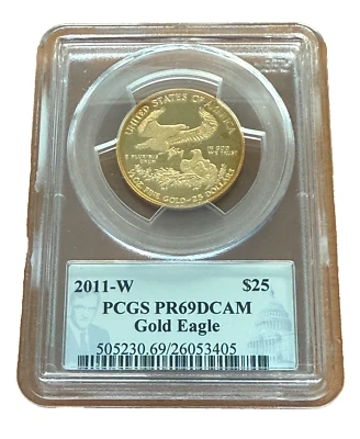 US 2011 W Gold 1/2 oz $25 PCGS PR69DCAM Proof Gold Eagle - Image 1 of 2