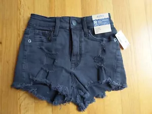 Neu mit Etikett Aeropostale schwarze Denim Vintage Hochhaus-Shorty-Shorts 2,5 Zoll Innennaht Gr. 000 - Bild 1 von 3