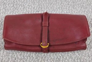 Vtg. Must De Cartier Burgundy Red Leather Wrap Foldout Clutch Jewel Wallet Bag - Picture 1 of 8