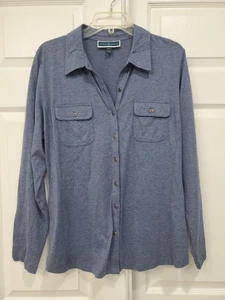 Camisa Karen Scott Manga Larga Abotonada Mujer Grande Azul Mezcla Algodón Bolsillos - Imagen 1 de 10