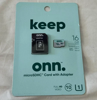 ONN. 16GB Class 10 U1 MicroSDHC Flash Memory Card with Adapter - Image 1 of 2