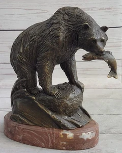 Grizzlybär Lachsangeln Alaska Tierwelt Kunst Bronze Marmor Skulptur Kunst NR - Bild 1 von 16