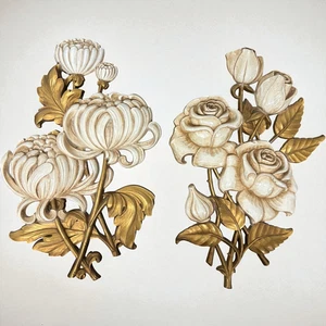 Vintage HOMCO 1962 Flower Wall Hanging Decor Roses & Chrysanthemum A-4460 B-4460 - Picture 1 of 12