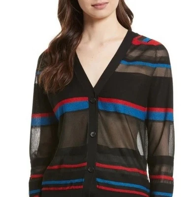 NUEVO Cárdigan Diane Von Furstenberg Rojo/Negro/Azul Rayas Cuello en V - P Foto 1 de 4