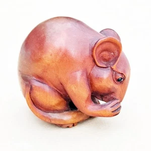 GX1562 - Netsuke in legno di bosso intagliato a mano di 20 anni: adorabile topo - Foto 1 di 9