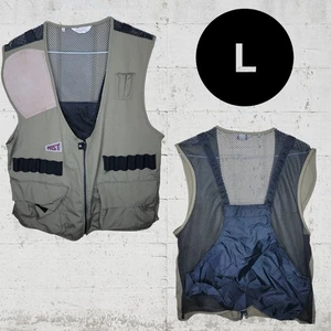 PAST Shooting Hunting Vest Khaki Vintage Large Mesh Faux Pad Right Shoulder USA - Picture 1 of 8