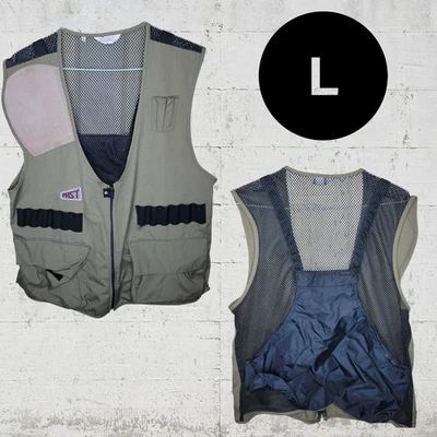 PAST Shooting Hunting Vest Khaki Vintage Large Mesh Faux Pad Right Shoulder USA - Image 1 of 4