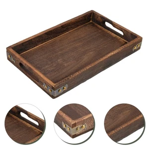 Wooden Vintage Style Wood Tray Wood Jewelry Tray Rectangular Solid Tea Cup Tray - Picture 1 of 12