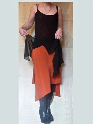 🌼 Robe Longue Réversible Noir et Orange à Bretelles- Taille 36 - Photo 1/4