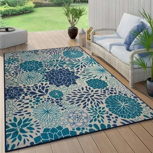Rugshop Out Door Rugs Modern Floral Circles Flatweave Indoor Outdoor Carpet 8x10 - Picture 1 of 11