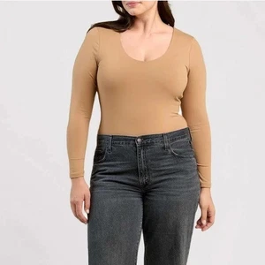 Body NUUDS manica lunga scollo a scoop cannella neutro beige nudo XS - Foto 1 di 5